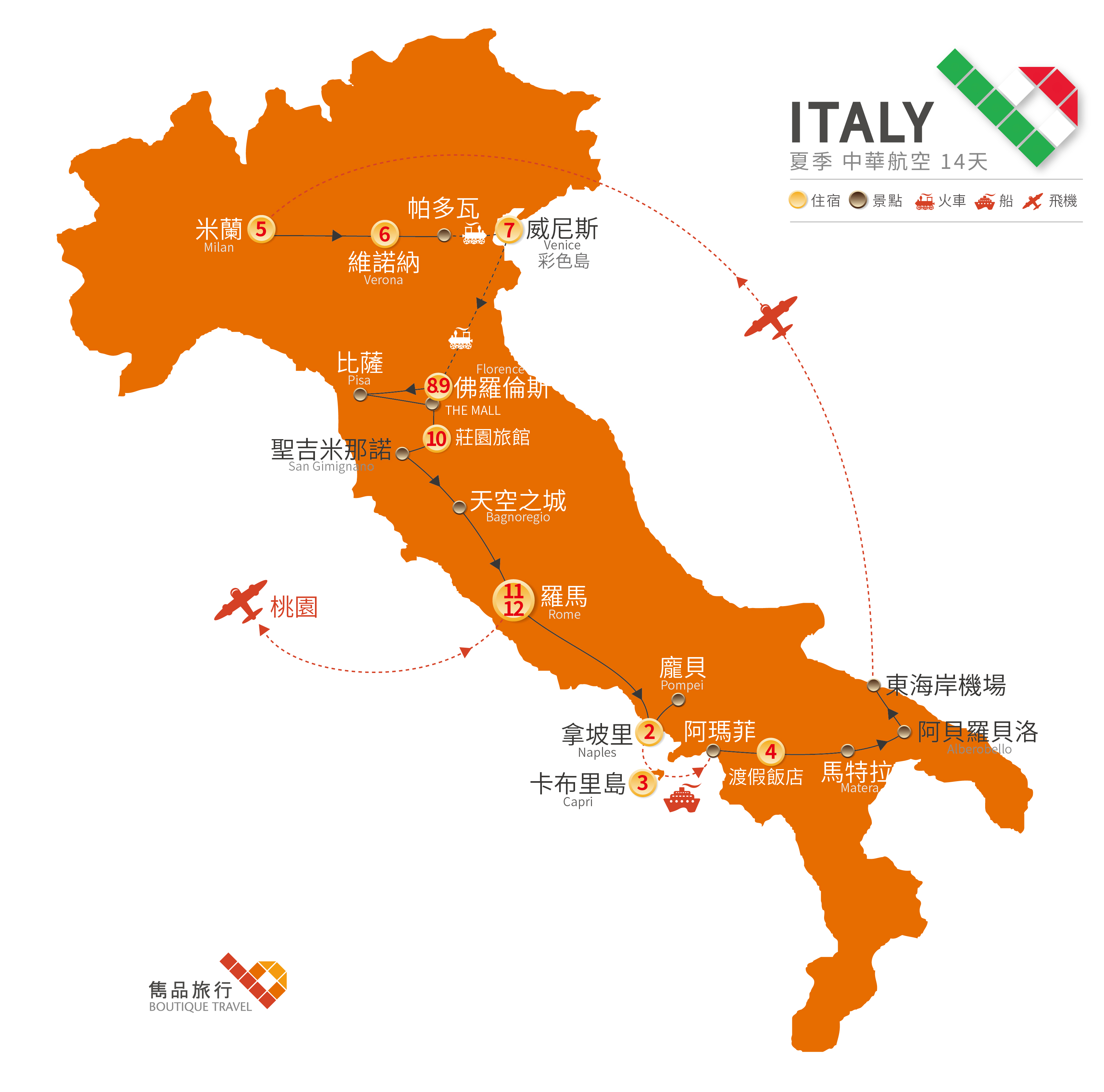 義大利 旅行地圖-夏季  經典漫遊 義國 14天