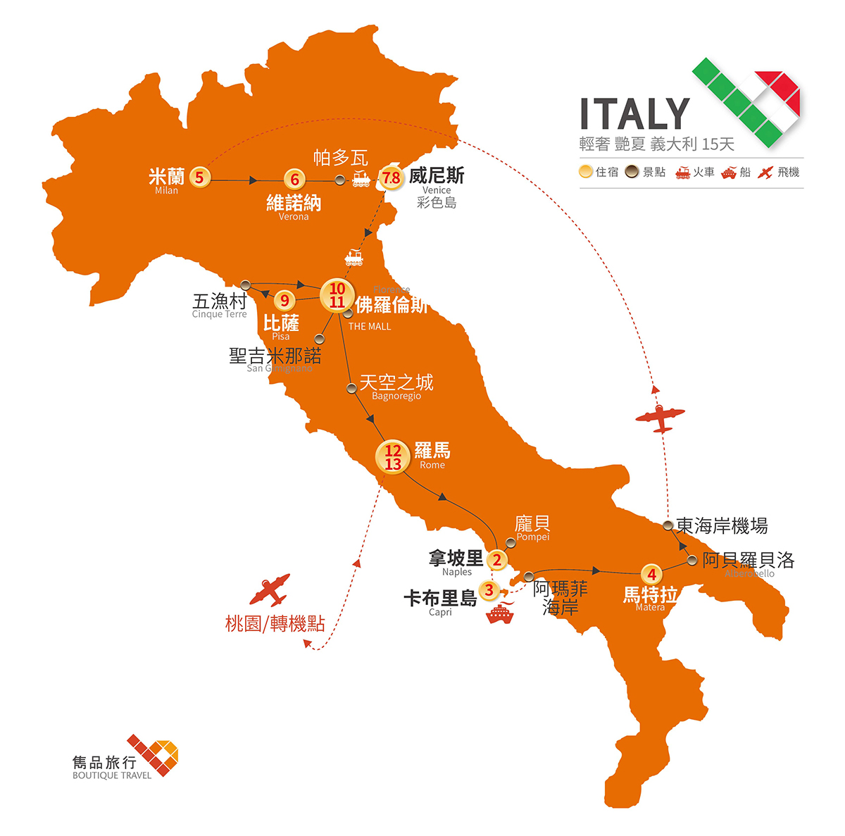 義大利 旅行地圖-艷夏．輕奢 義大利15天
